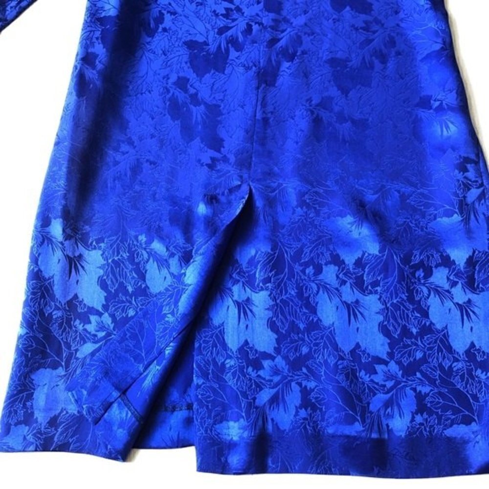 Gumps Silk Dress Vintage 80s Blue Floral Shirtdress - Picture 14 of 15